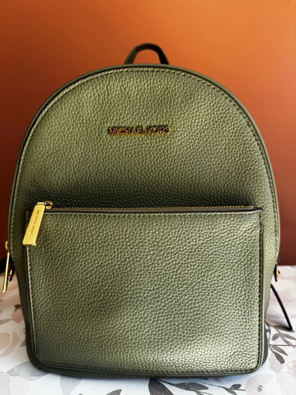 Michael Kors Olive Green Leather Backpack with Gold Hardwarw– Medium - Picture 2 of 12
